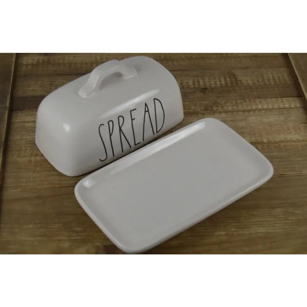 Rae Dunn SPREAD Covered Butter Dish,  Black Text, Artisan Collection by Magenta